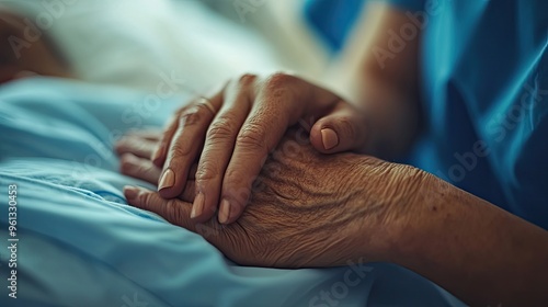 A close-up of two hands, one elderly and one younger, symbolizing care and connection.