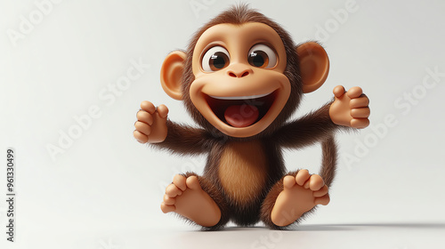 A cheerful cartoon monkey with a bright smile, perfect for children's themes, playful designs, and joyful illustrations. photo