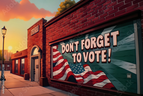 Brick Store with 'Don't Forget to Vote' American Flag