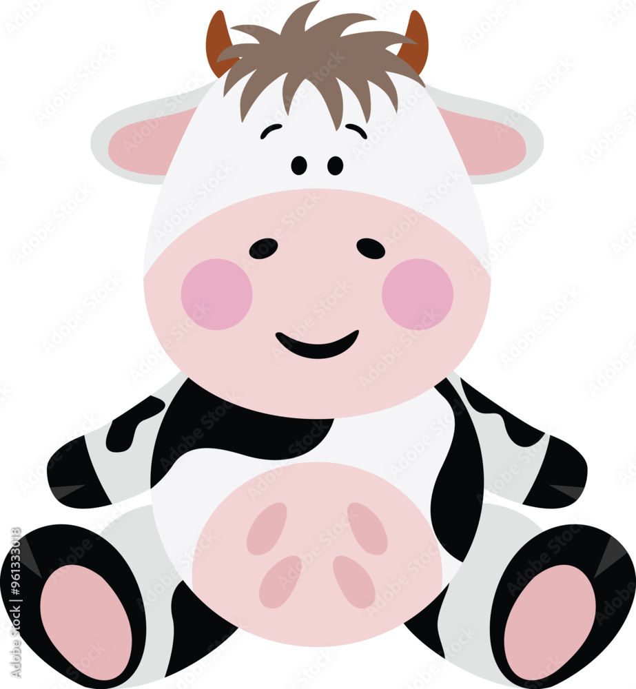 Naklejka premium Cute cow sitting isolated on white