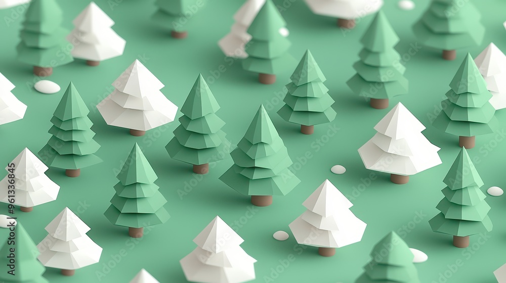 Abstract Geometric Forest with Green and White Paper Trees Abstract Geometric Forest with Green and White Paper Trees