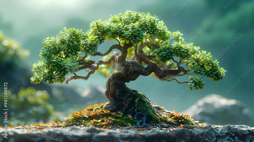 Fototapeta premium Ancient Bonsai Tree 3D Illustration