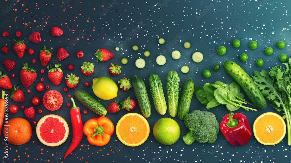 An infographic highlighting the nutritional value of different fruits and vegetables, with icons representing each item and ample copy space for details An infographic highlighting the nutritional value of different fruits and vegetables, with icons representing each item and ample copy space for details
