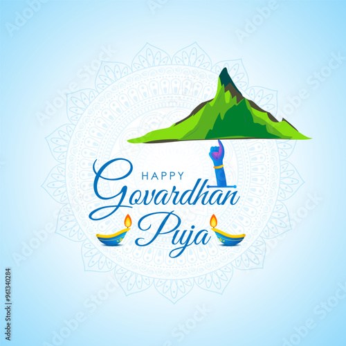 Vector illustration of Happy Govardhan Puja social media feed template