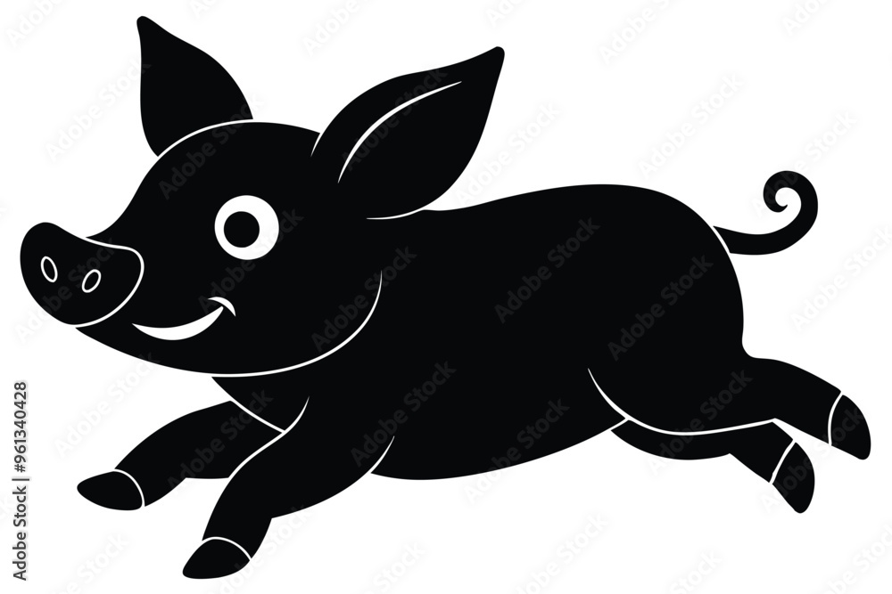 Obraz premium Cute flying pig silhouette vector illustration