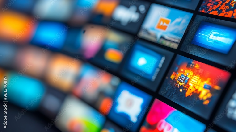 Vivid Streaming Services Abstract Design A Wall of Colorful Channel Icons for Video on Demand Vivid Streaming Services Abstract Design A Wall of Colorful Channel Icons for Video on Demand
