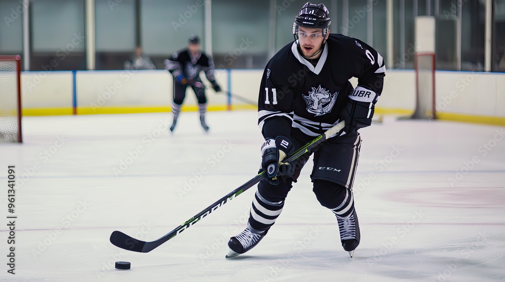 Obraz premium Epic Ice Hockey Player in Action, Intense and Dynamic Hockey Scene background