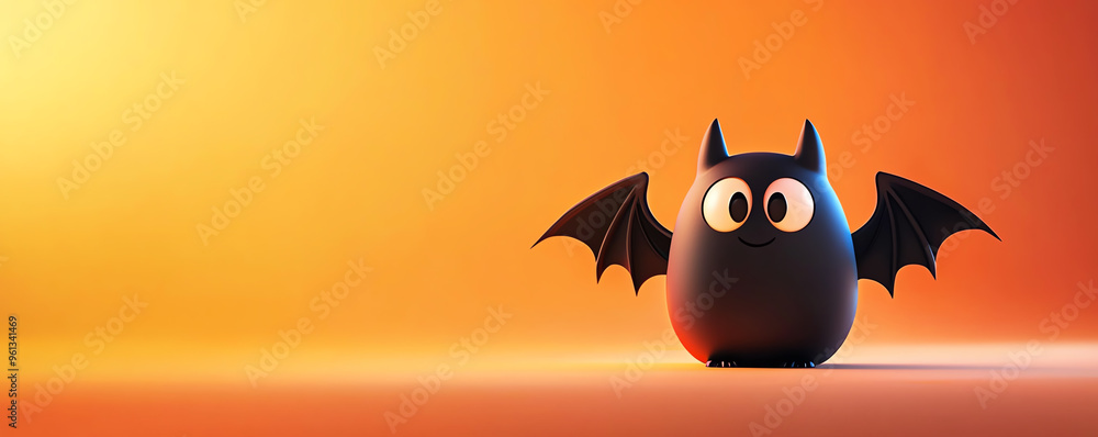 Cute cartoon bat character with big eyes on a vibrant orange gradient background, perfect for Halloween-themed designs. Cute cartoon bat character with big eyes on a vibrant orange gradient background, perfect for Halloween-themed designs.
