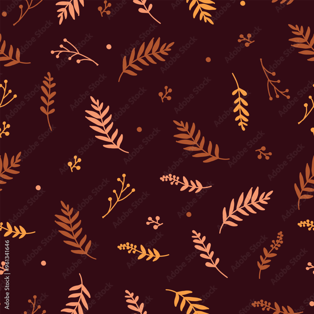 Seamless autumn pattern in the form of a solid line of hand-drawn elements of flowers, leaves, branches. Seamless autumn pattern in the form of a solid line of hand-drawn elements of flowers, leaves, branches.