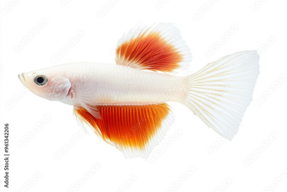 Fototapeta premium the beside view Albino Guppy Fish, Isolated on White Background