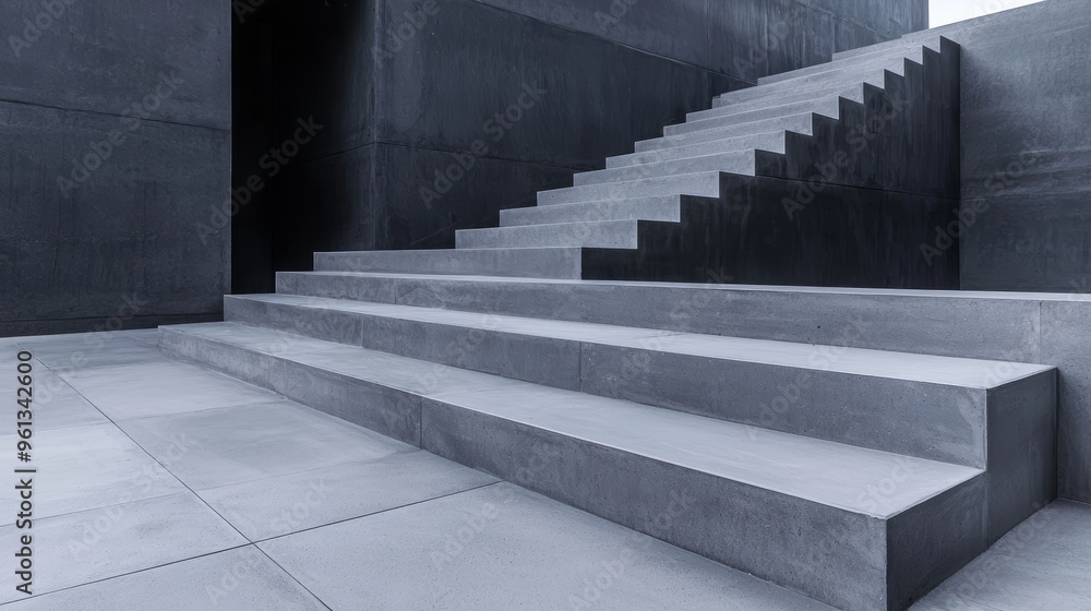 Obraz premium Symmetry in Stone and Concrete Terracing, Analyze how symmetrical use of materials like stone or concrete in minimalist terracing creates a sleek.