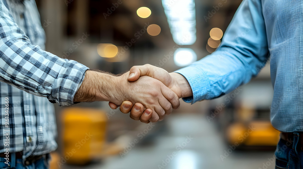 Two individuals shaking hands in a business setting. Two individuals shaking hands in a business setting.