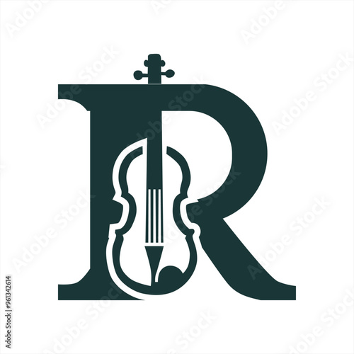 a green and white logo with a violin in the middle.