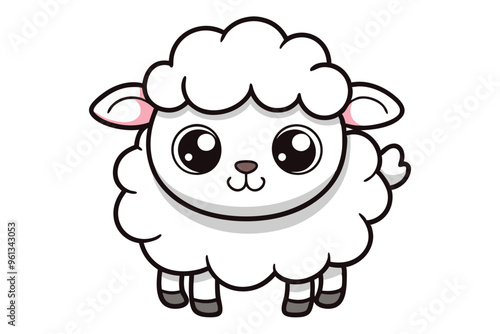 Coloring page for kids, cute sheep cartoon line art illustration