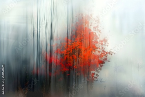 Fog in the forest. Abstract lanscape art. Pastel art illustration for a poster, music album, book cover, wallpaper.
