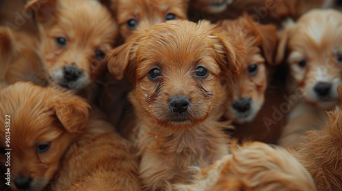 Adorable Group of Golden Puppies photo