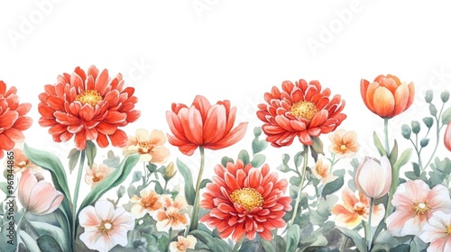 Vivid Floral Watercolor: A Celebration of Nature's Colorful Blooms