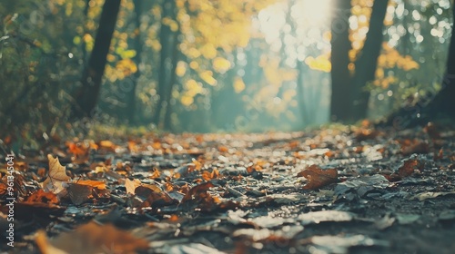 Wallpaper Mural Autumn Forest Path with Fallen Leaves and Sunlight Torontodigital.ca