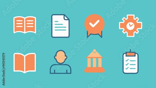 Guidebook Manual Instruction Icon Set: Support, FAQ, Policy, and Help Symbols