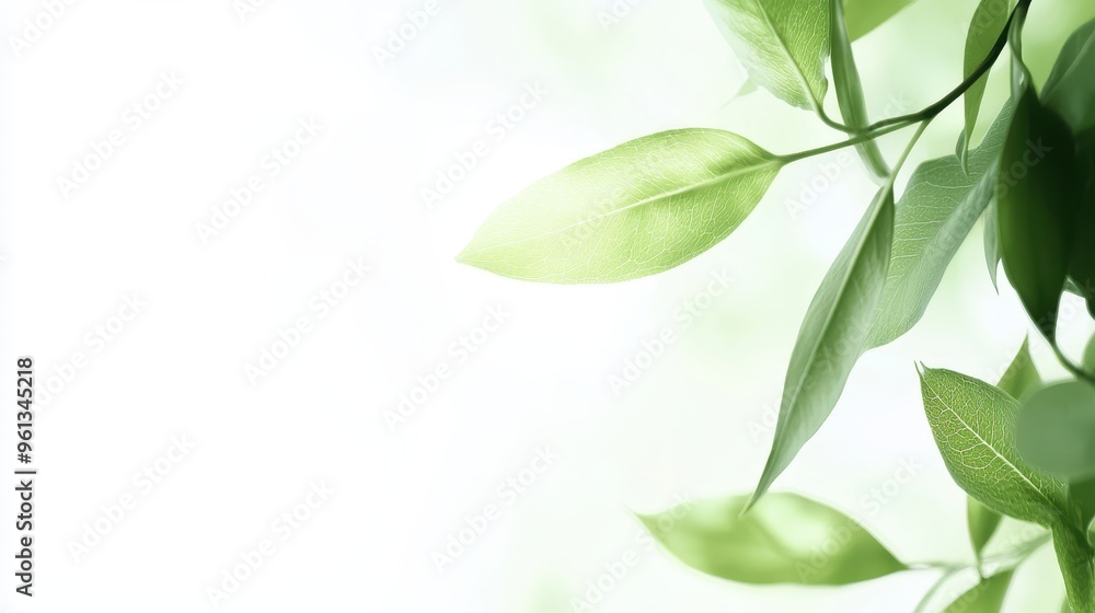 Fototapeta premium Green Leaf Branch on a White Background Nature Closeup Fresh Spring