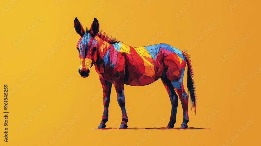 Stylized, a donkey illustrated with unique color contrasts and artistic lines, presenting a contemporary and visually striking design. Stylized, a donkey illustrated with unique color contrasts and artistic lines, presenting a contemporary and visually striking design.