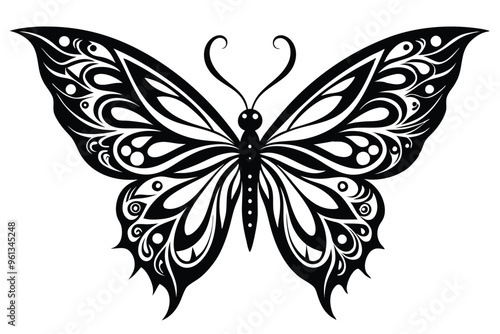 black and white elegant butterfly line art vector illustration