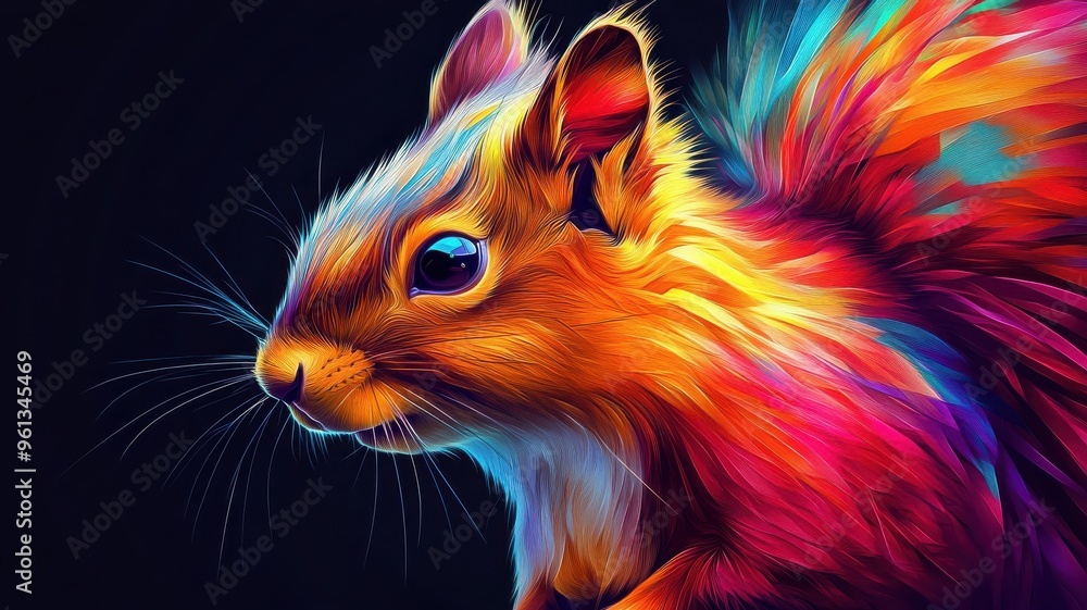 Digital art style, a squirrel illustrated with clean lines and vibrant colors, highlighting its features in a sleek and modern design. Digital art style, a squirrel illustrated with clean lines and vibrant colors, highlighting its features in a sleek and modern design.