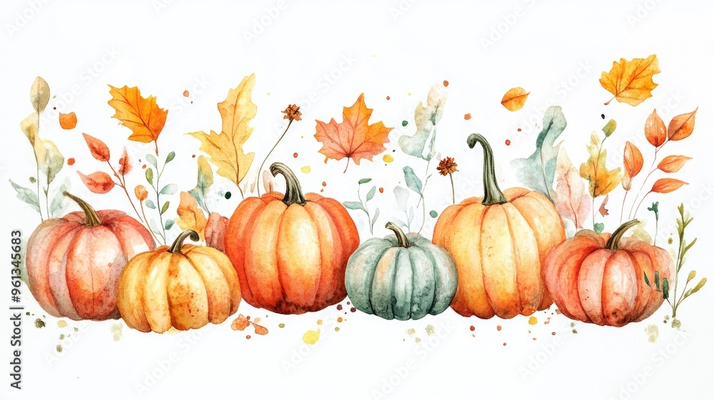 Charming Autumn Pumpkins: A Watercolor Delight Celebrating the Colors of Fall Charming Autumn Pumpkins: A Watercolor Delight Celebrating the Colors of Fall