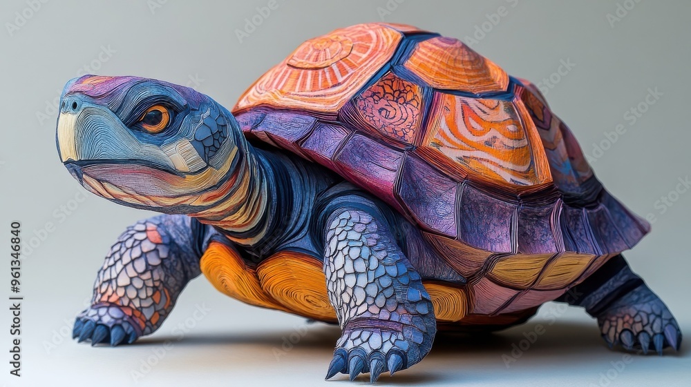 Paper art style, a turtle or tortoise intricately crafted from layers of colored paper, highlighting detailed textures and patterns with a three-dimensional effect. Paper art style, a turtle or tortoise intricately crafted from layers of colored paper, highlighting detailed textures and patterns with a three-dimensional effect.