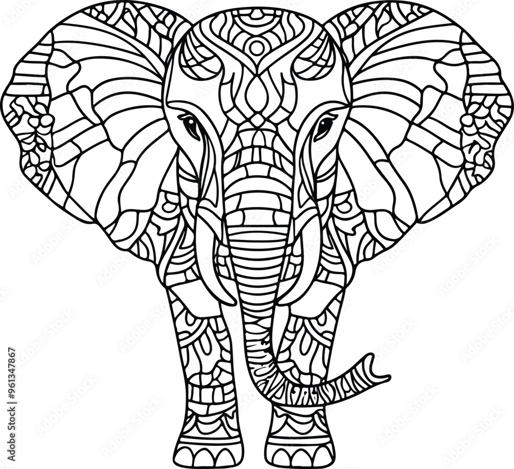 Fototapeta premium Black and white cartoon elephant illustration