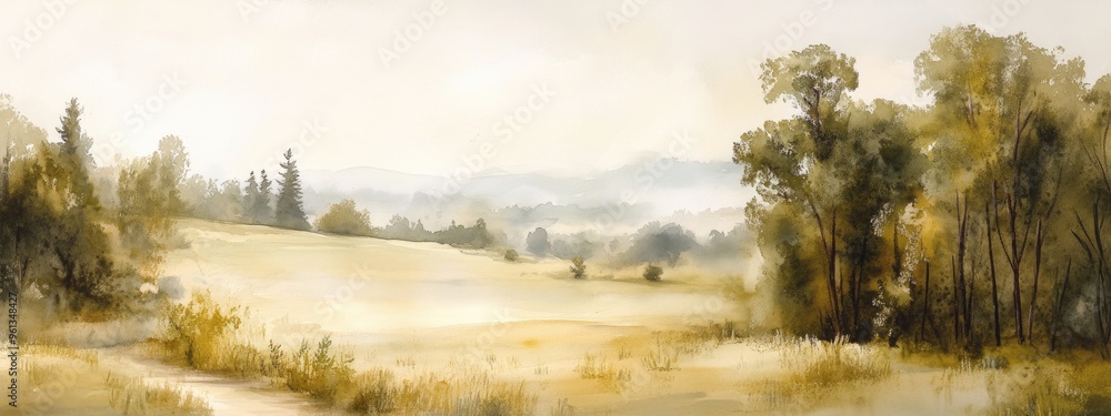 Discover the Tranquil Beauty of a Serene Landscape with Rolling Fields and Gentle Trees in Soft Morning Light Discover the Tranquil Beauty of a Serene Landscape with Rolling Fields and Gentle Trees in Soft Morning Light