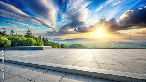 A sweeping panoramic view of a stone platform, capturing the subtle play of light and shadow, with crisp clarity and high-definition detail. photo