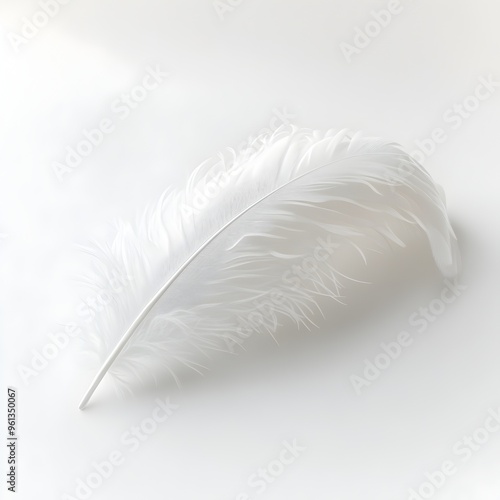 Elegantly Poised White Feather on Pristine Surface Showcasing Refined Contemporary Realism