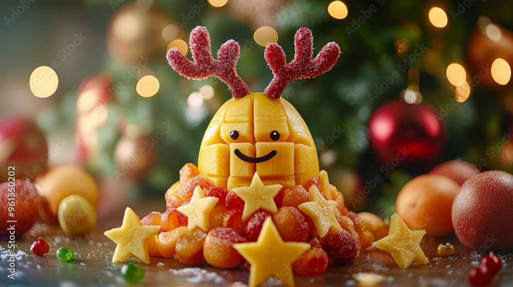 Fototapeta premium Christmas Fruit Reindeer Decoration Festive Food Holiday Table