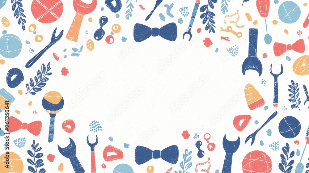 Colorful Abstract Pattern with Geometric Shapes Bowties and Leaves Colorful Abstract Pattern with Geometric Shapes Bowties and Leaves
