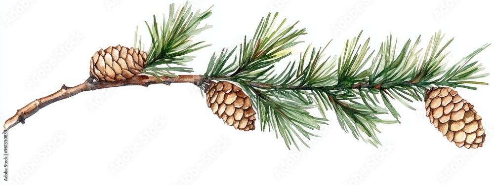 Fototapeta premium Elegant Watercolor Illustration of a Pine Cone and Evergreen Branch