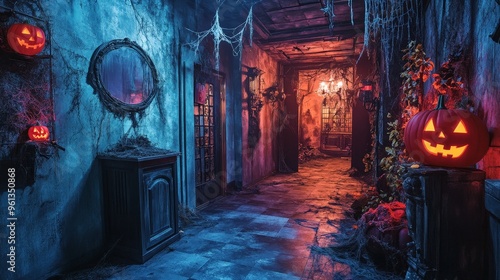 Envision a Halloween-themed escape room designed like a haunted asylum. The room is filled with chilling decor photo