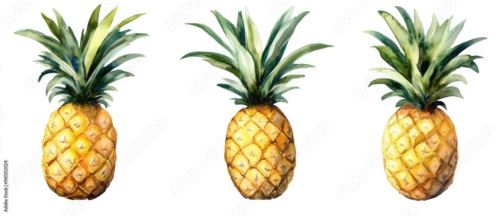 Vibrant Watercolor Pineapples: A Tropical Delight in Botanical Art Vibrant Watercolor Pineapples: A Tropical Delight in Botanical Art