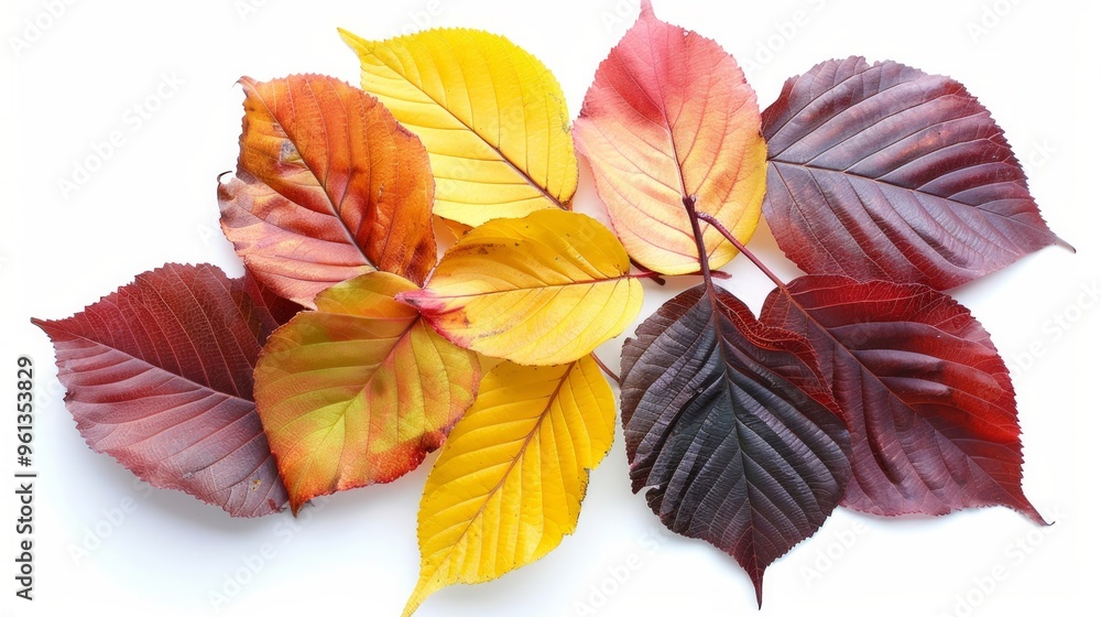 Fototapeta premium Bunch of different colored leaves on a white background