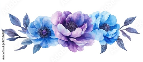 Elegant Watercolor Floral Arrangement of Blue and Purple Flowers for Stunning Decor