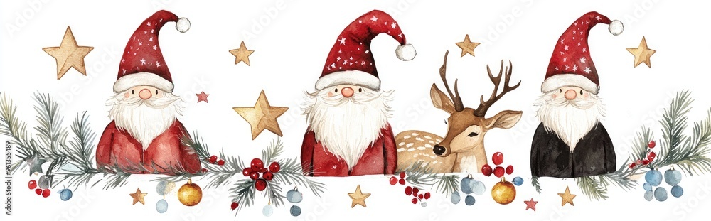 Whimsical Santa Claus and Reindeer Illustration for Festive Christmas Decor Whimsical Santa Claus and Reindeer Illustration for Festive Christmas Decor