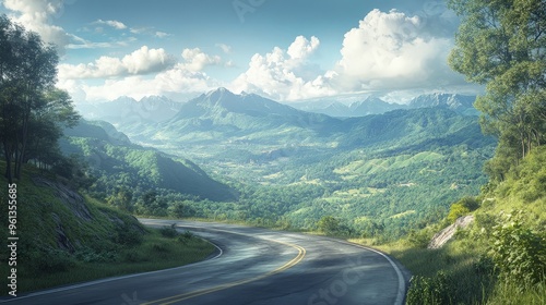 Envision a road that leads to a scenic overlook, offering panoramic views of a sprawling valley or mountain range.