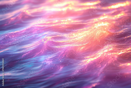 Pink Waves of the Sea Illuminated by the Soft Glow of Sunlight. Generative AI