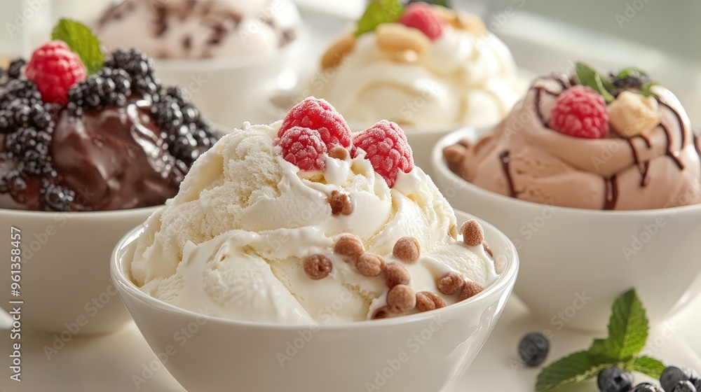 Envision a sophisticated dessert table with artisanal ice cream flavors displayed in elegant bowls. Envision a sophisticated dessert table with artisanal ice cream flavors displayed in elegant bowls.