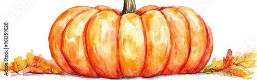 Vibrant Watercolor Pumpkin Illustration Perfect for Autumn Decor and Seasonal Inspiration photo