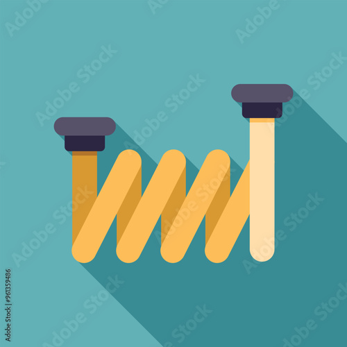 Minimalist flat vector illustration of a yellow spring stretching, ideal for web design, app icons, presentations, and branding projects