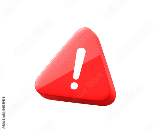 Warning sign PNG icon 3d isolated transparent background alert danger caution symbol safety hazard security exclamation triangle clipping path. Notification attention critical problem alarm message.