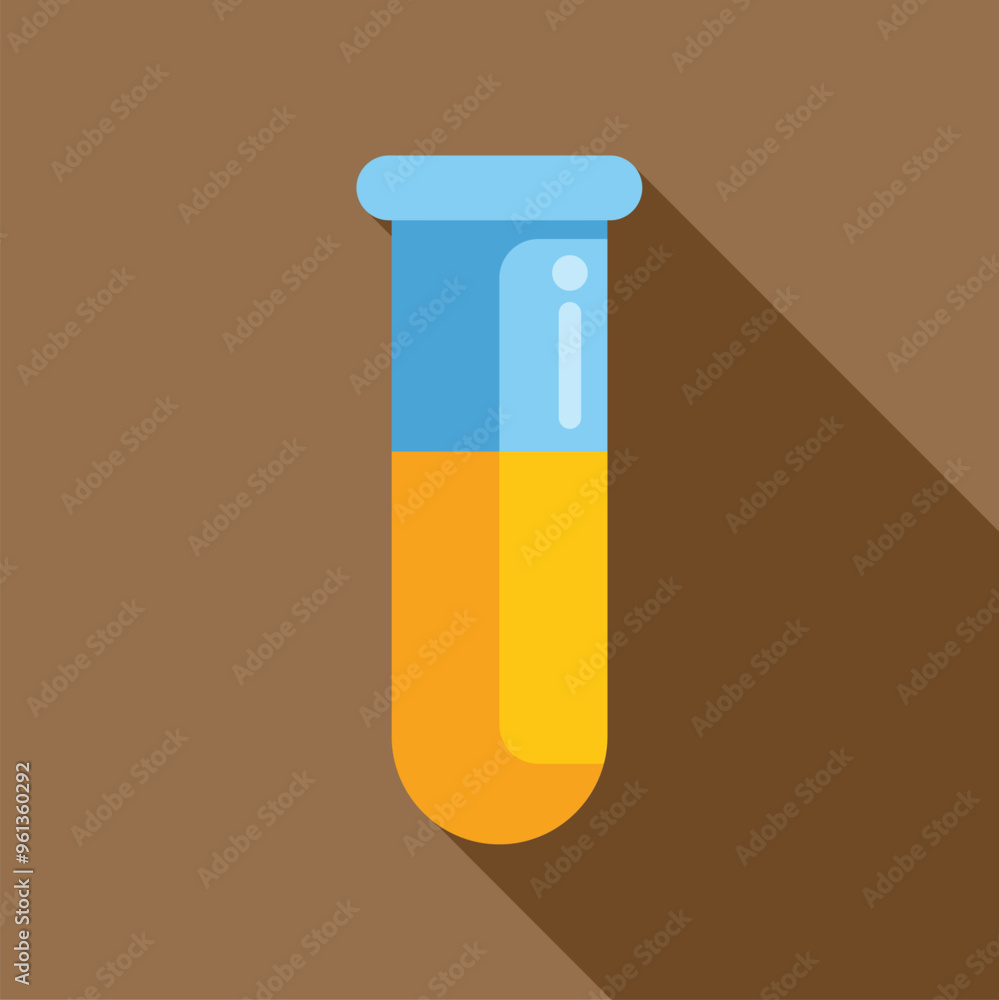 Test tube containing yellow liquid casting a long shadow over a brown background Test tube containing yellow liquid casting a long shadow over a brown background