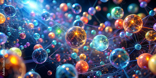 Cosmic Dance of Energy: A mesmerizing 3D render bursts with vibrant, interconnected energy spheres, depicting a captivating cosmic ballet of light and color. 