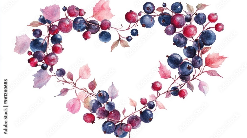 Obraz premium Charming Watercolor Illustration of Berries Forming a Heart Shape